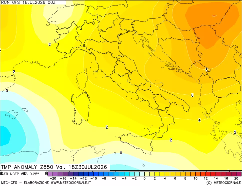 mappa 850 hPa Temp Anomaly vs Cli.No 1981-2010