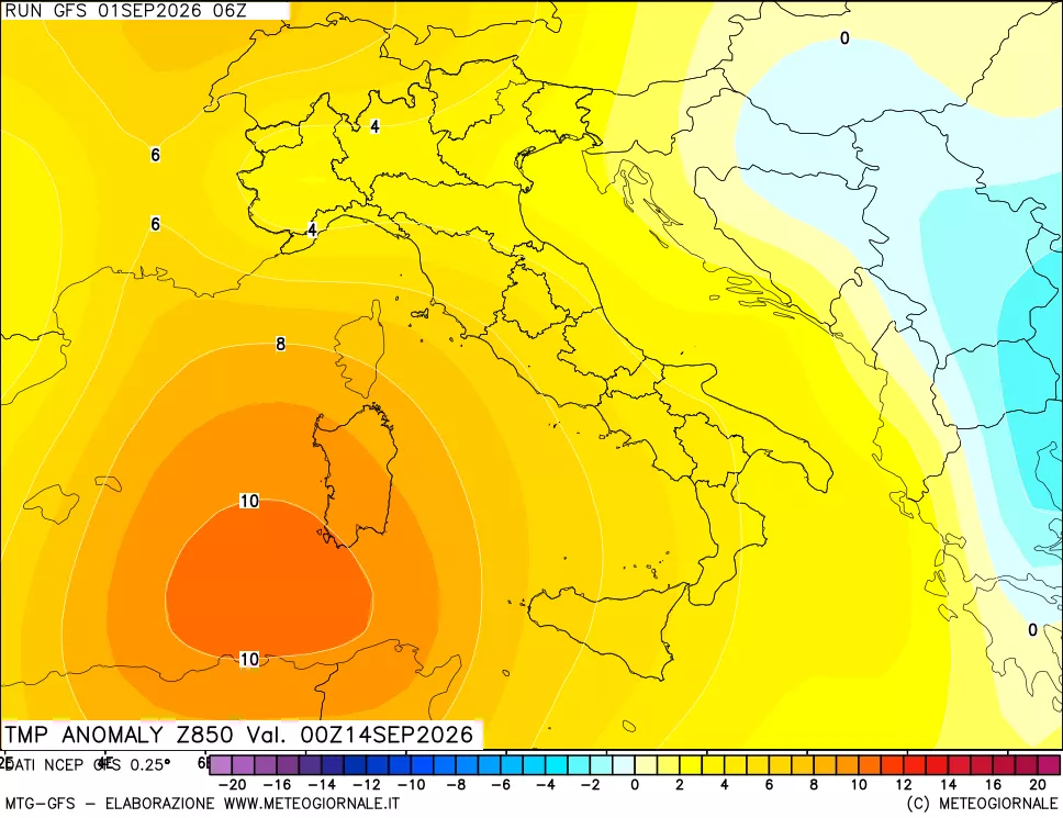 mappa 850 hPa Temp Anomaly vs Cli.No 1981-2010