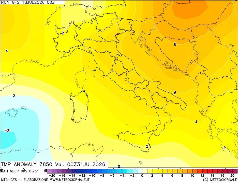 mappa 850 hPa Temp Anomaly vs Cli.No 1981-2010