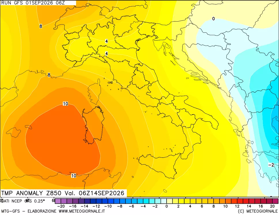 mappa 850 hPa Temp Anomaly vs Cli.No 1981-2010