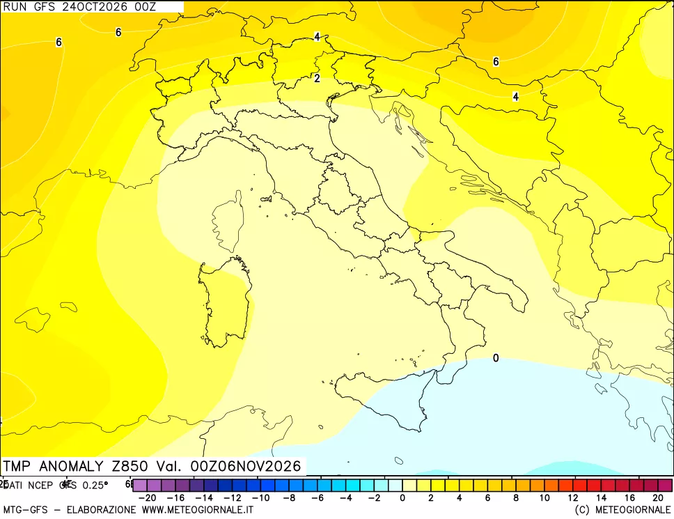 mappa 850 hPa Temp Anomaly vs Cli.No 1981-2010