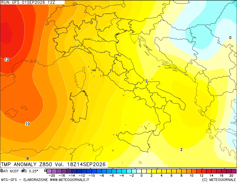 mappa 850 hPa Temp Anomaly vs Cli.No 1981-2010