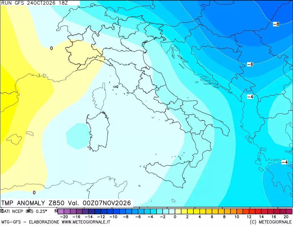 mappa 850 hPa Temp Anomaly vs Cli.No 1981-2010