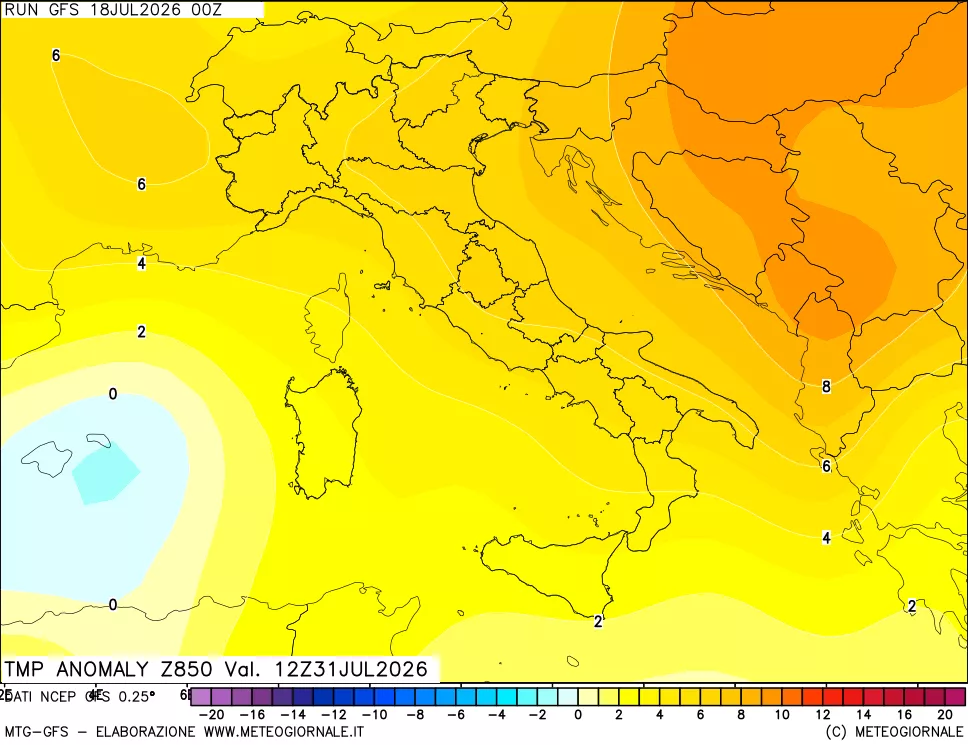 mappa 850 hPa Temp Anomaly vs Cli.No 1981-2010