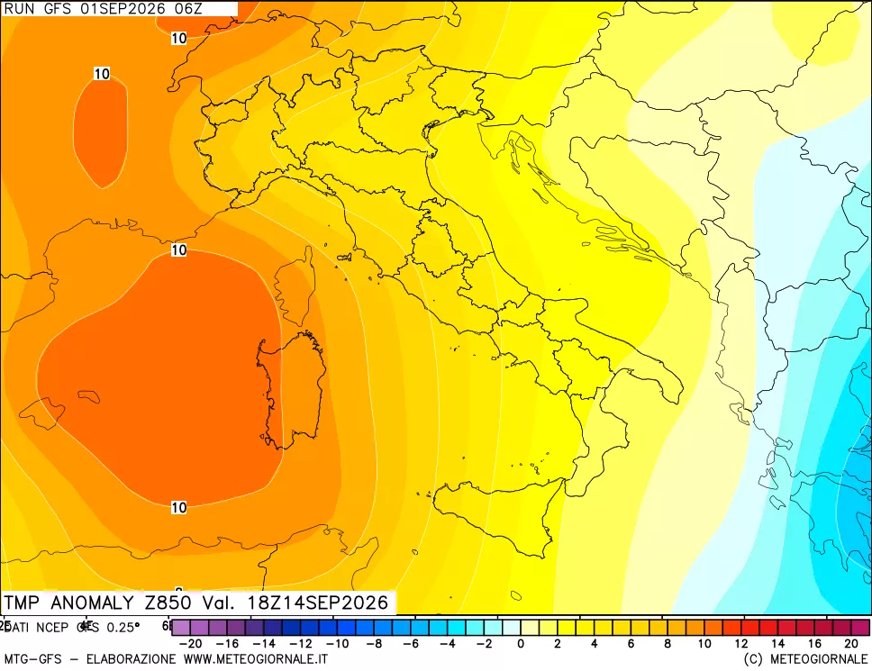mappa 850 hPa Temp Anomaly vs Cli.No 1981-2010