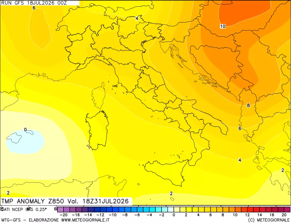 mappa 850 hPa Temp Anomaly vs Cli.No 1981-2010