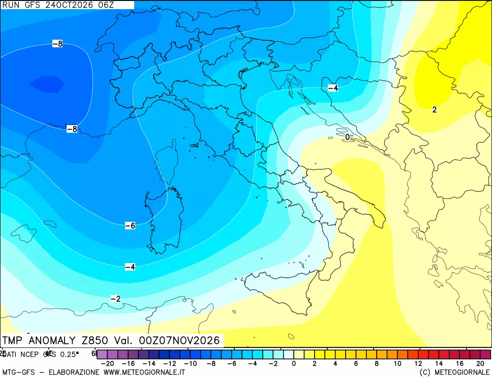 mappa 850 hPa Temp Anomaly vs Cli.No 1981-2010