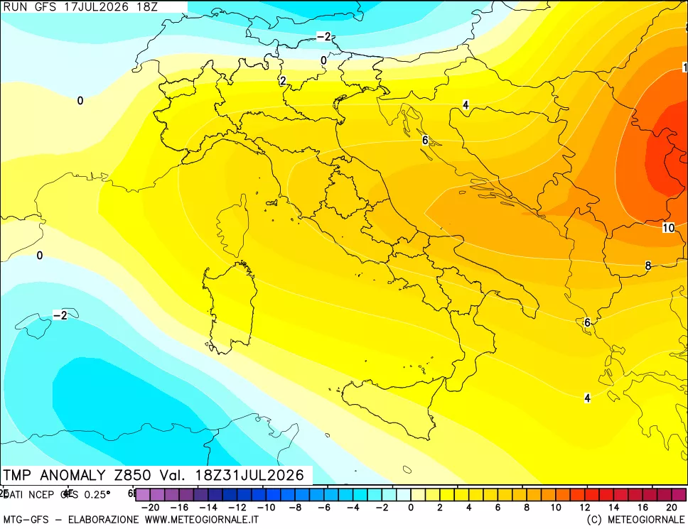 mappa 850 hPa Temp Anomaly vs Cli.No 1981-2010