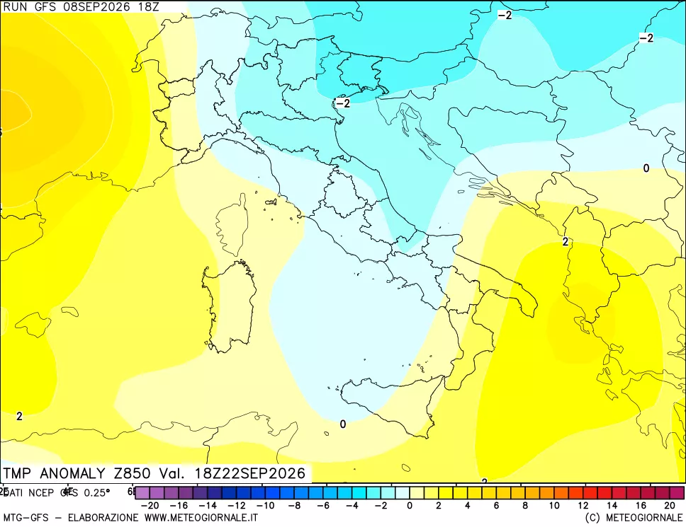 mappa 850 hPa Temp Anomaly vs Cli.No 1981-2010