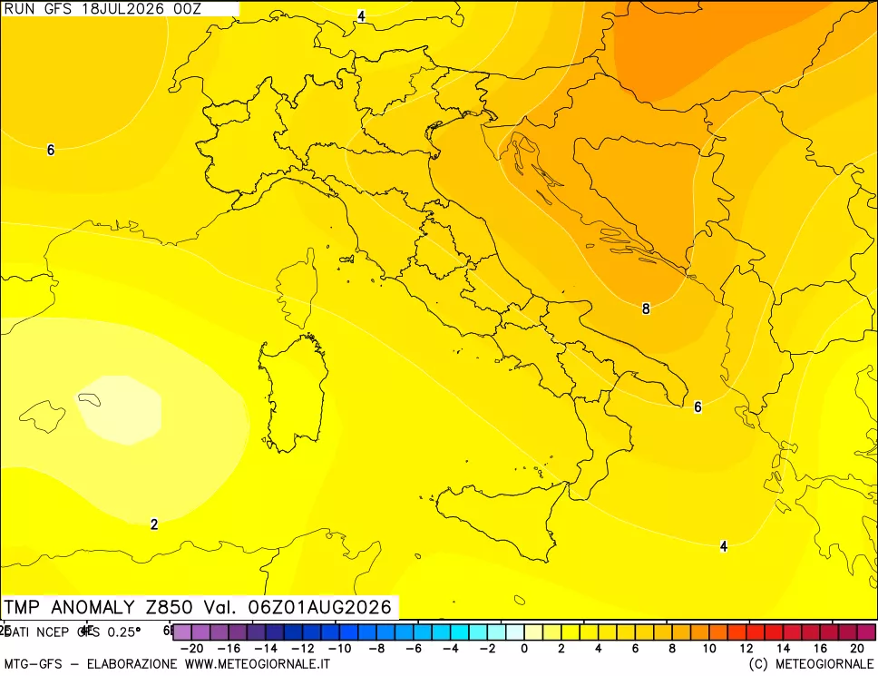 mappa 850 hPa Temp Anomaly vs Cli.No 1981-2010