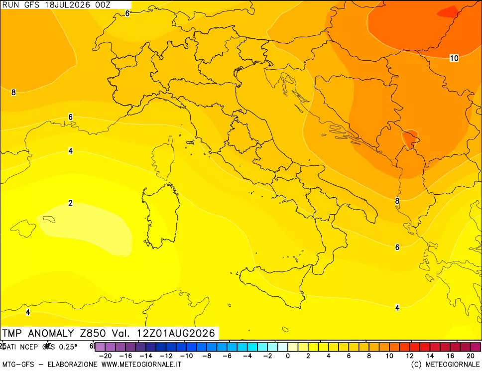 mappa 850 hPa Temp Anomaly vs Cli.No 1981-2010