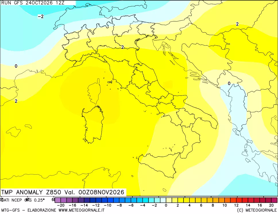 mappa 850 hPa Temp Anomaly vs Cli.No 1981-2010