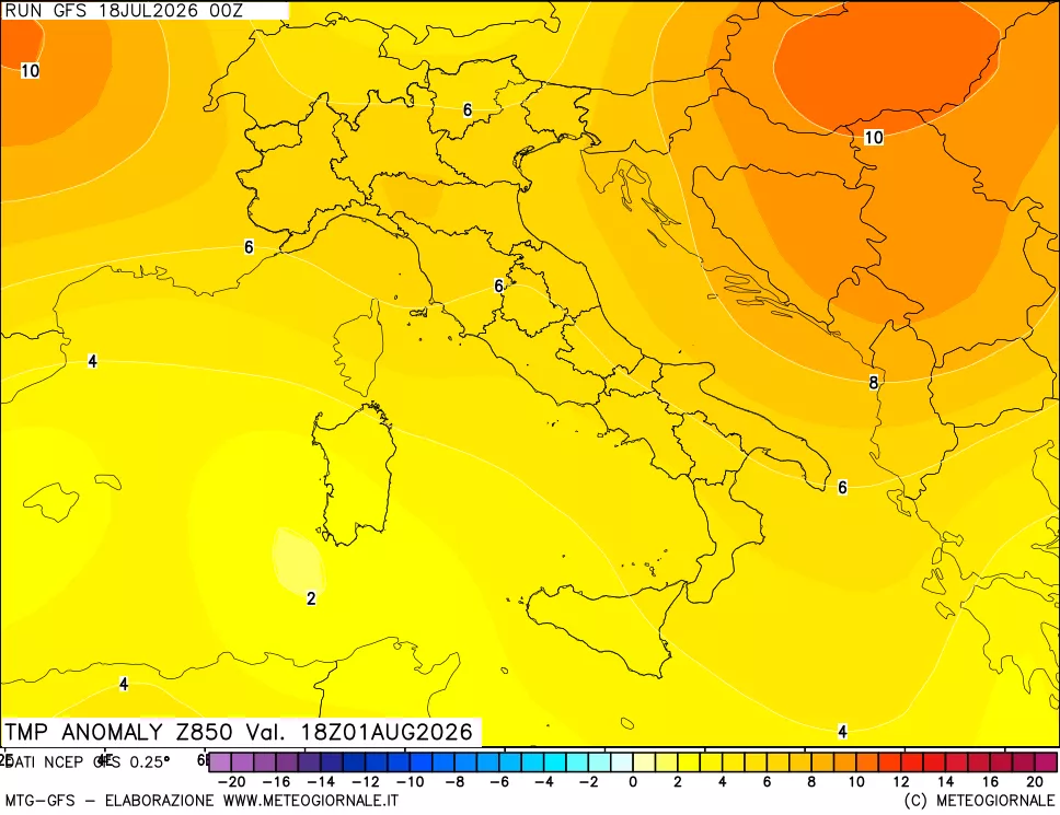 mappa 850 hPa Temp Anomaly vs Cli.No 1981-2010