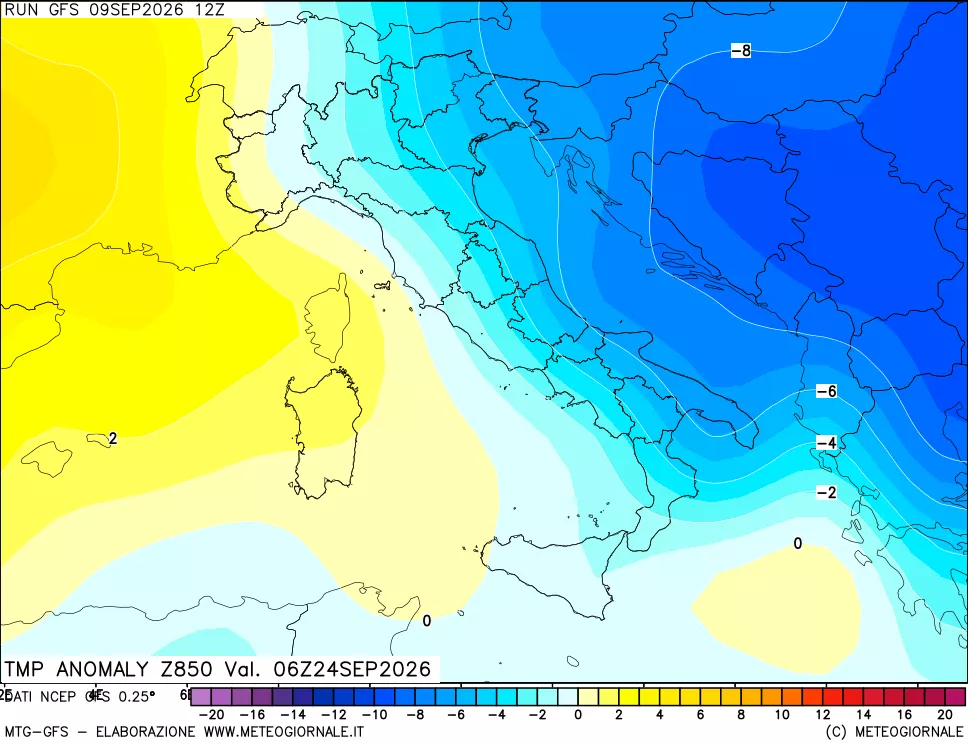 mappa 850 hPa Temp Anomaly vs Cli.No 1981-2010