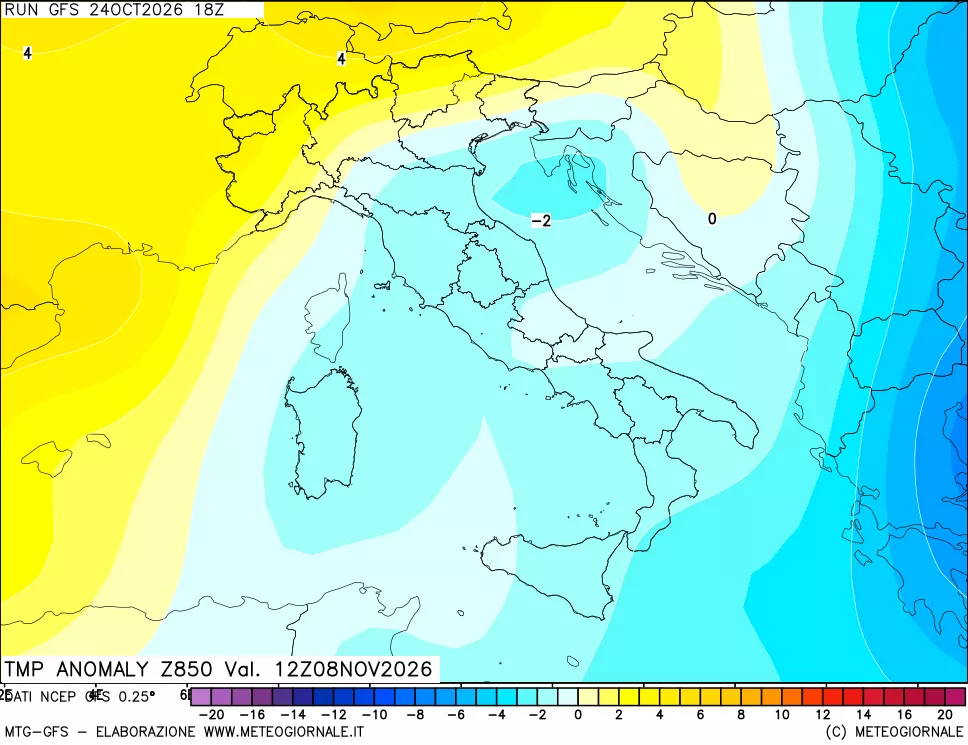 mappa 850 hPa Temp Anomaly vs Cli.No 1981-2010