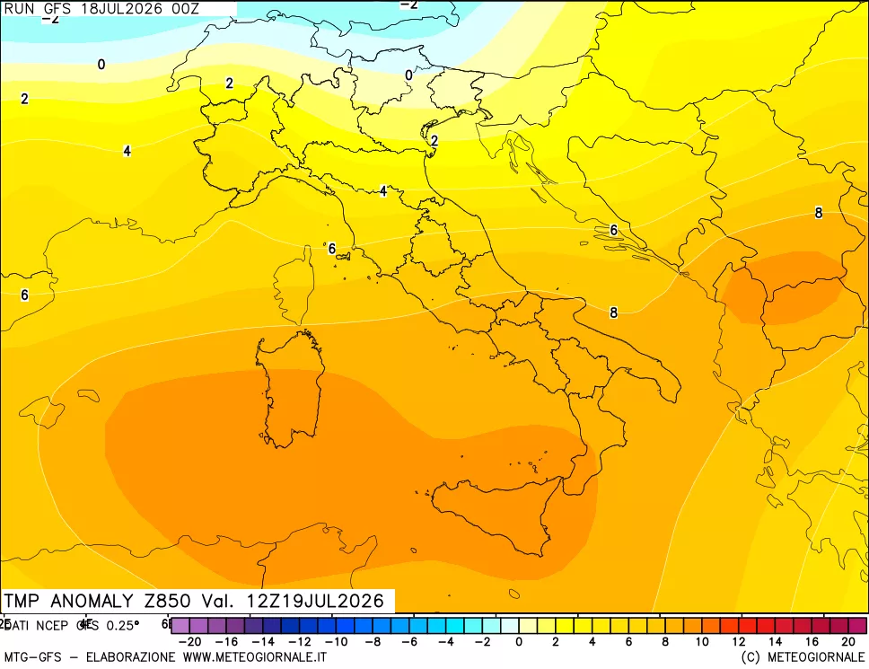 mappa 850 hPa Temp Anomaly vs Cli.No 1981-2010