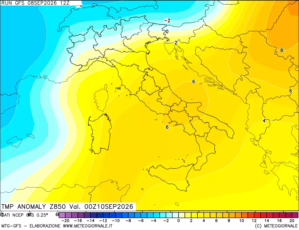 mappa 850 hPa Temp Anomaly vs Cli.No 1981-2010