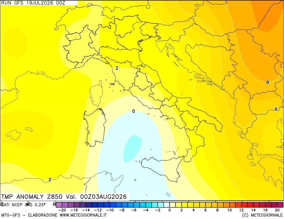 mappa 850 hPa Temp Anomaly vs Cli.No 1981-2010