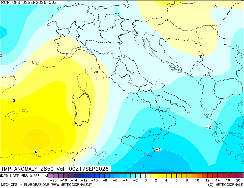 mappa 850 hPa Temp Anomaly vs Cli.No 1981-2010