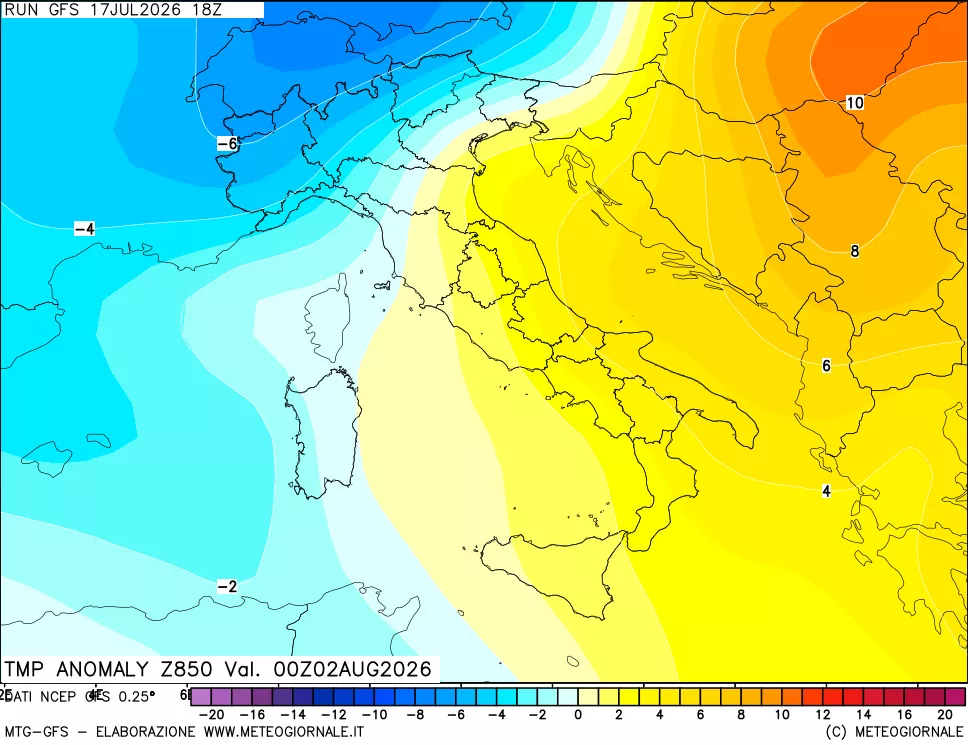 mappa 850 hPa Temp Anomaly vs Cli.No 1981-2010