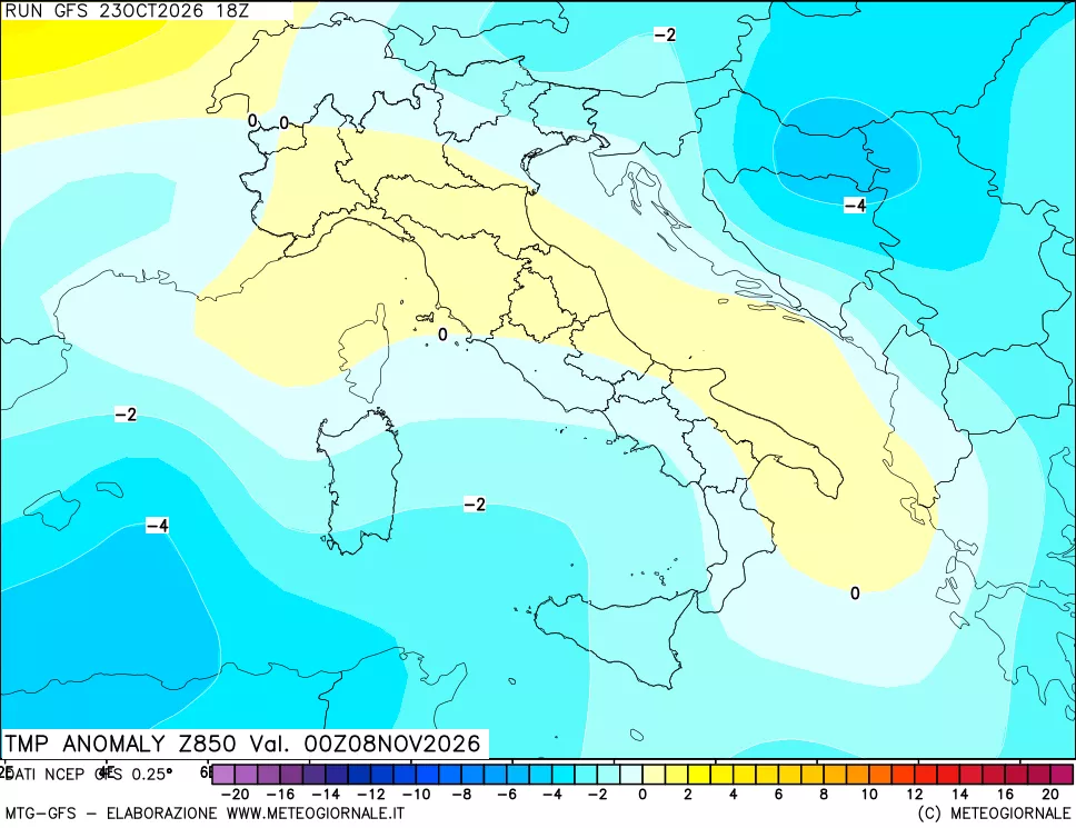 mappa 850 hPa Temp Anomaly vs Cli.No 1981-2010