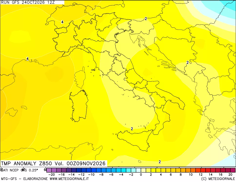 mappa 850 hPa Temp Anomaly vs Cli.No 1981-2010