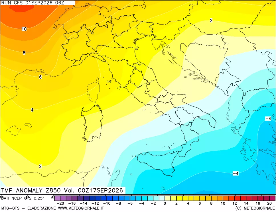 mappa 850 hPa Temp Anomaly vs Cli.No 1981-2010