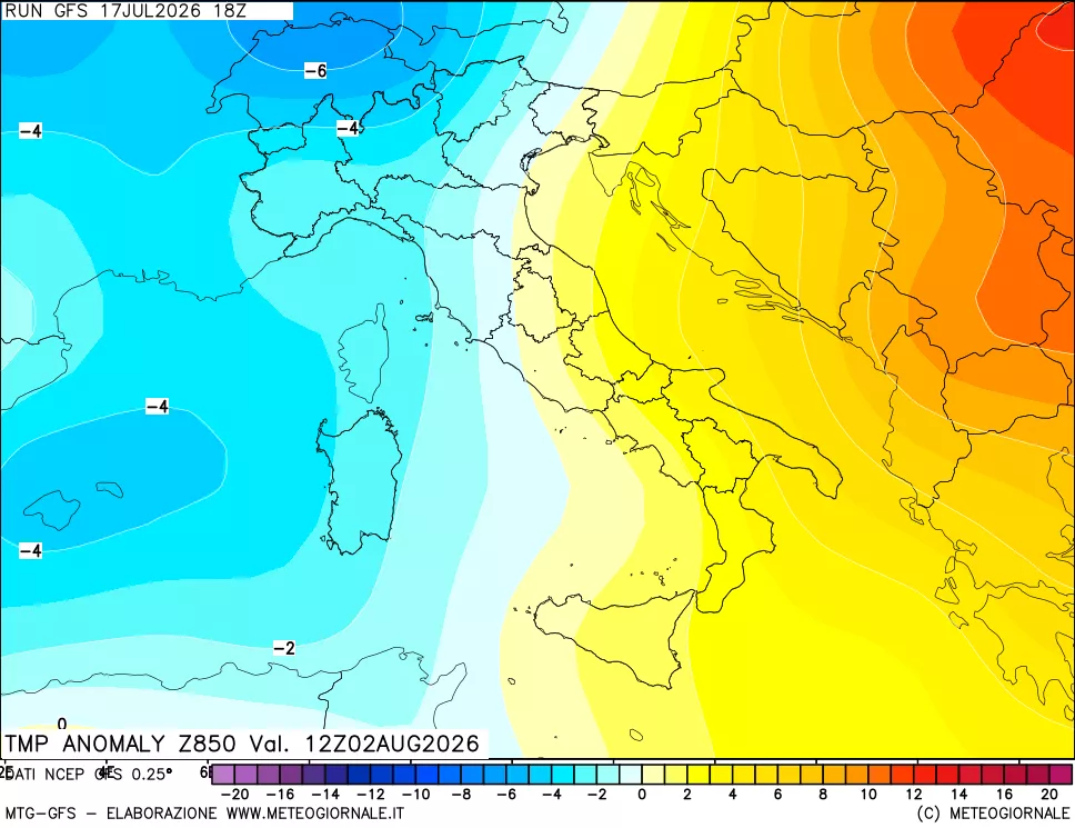 mappa 850 hPa Temp Anomaly vs Cli.No 1981-2010