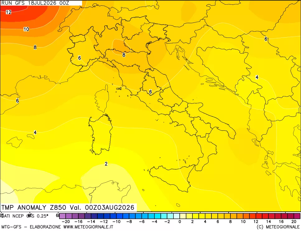 mappa 850 hPa Temp Anomaly vs Cli.No 1981-2010