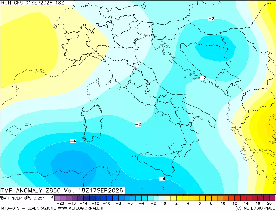 mappa 850 hPa Temp Anomaly vs Cli.No 1981-2010
