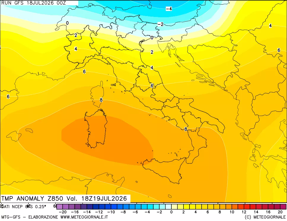 mappa 850 hPa Temp Anomaly vs Cli.No 1981-2010