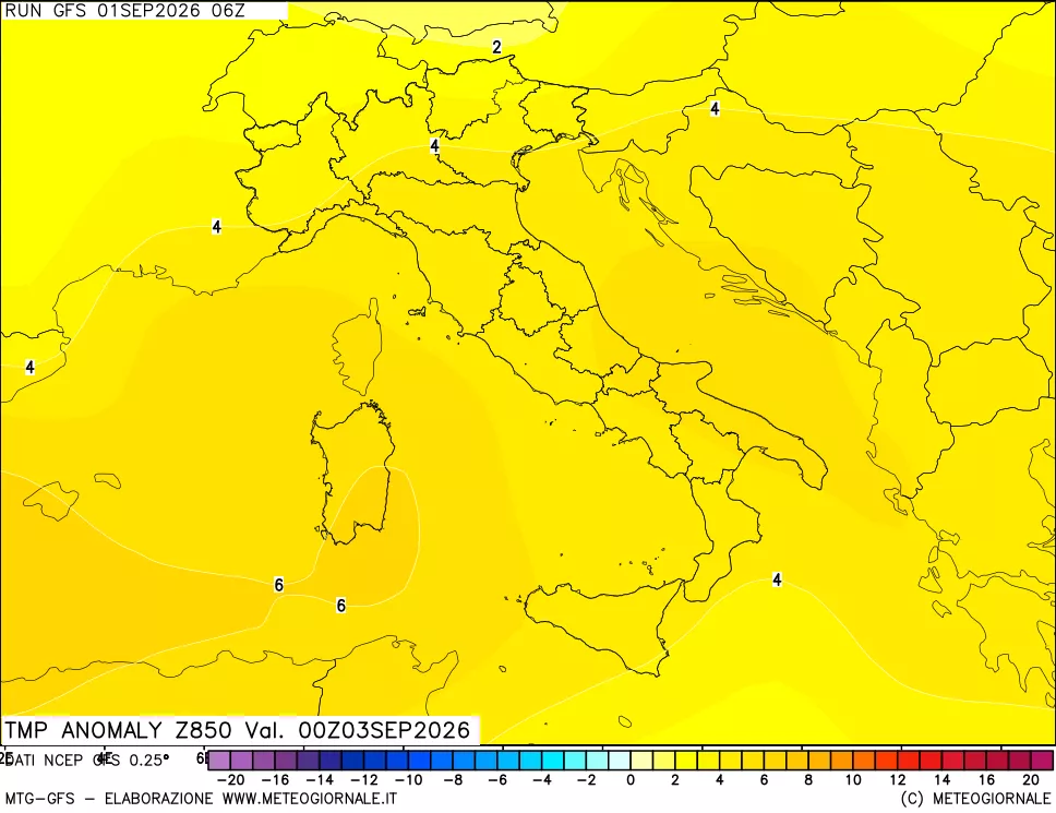 mappa 850 hPa Temp Anomaly vs Cli.No 1981-2010