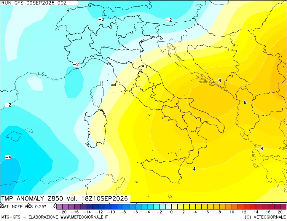mappa 850 hPa Temp Anomaly vs Cli.No 1981-2010