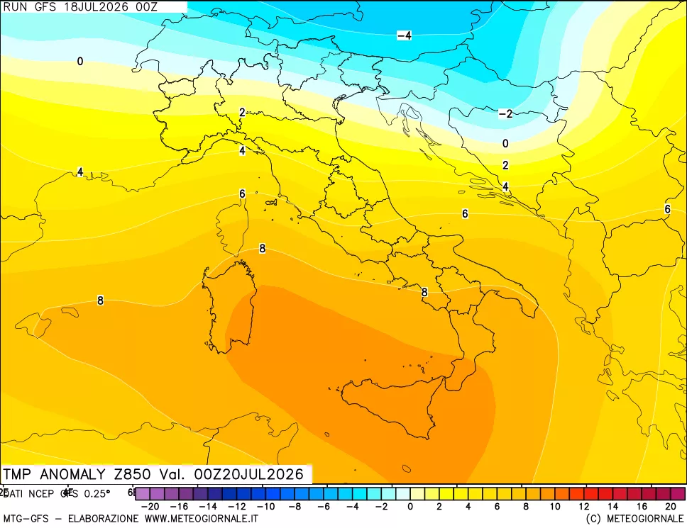 mappa 850 hPa Temp Anomaly vs Cli.No 1981-2010