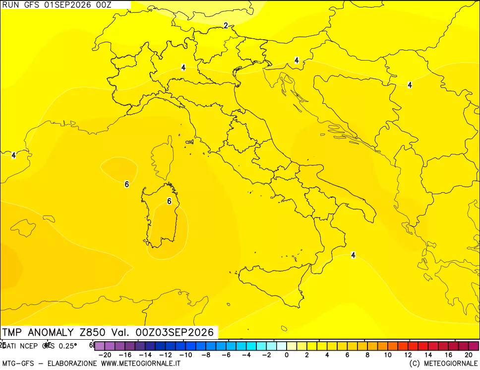 mappa 850 hPa Temp Anomaly vs Cli.No 1981-2010