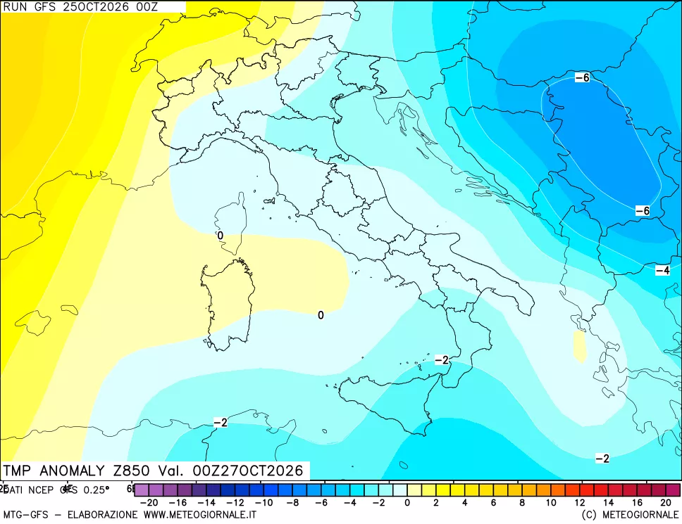 mappa 850 hPa Temp Anomaly vs Cli.No 1981-2010