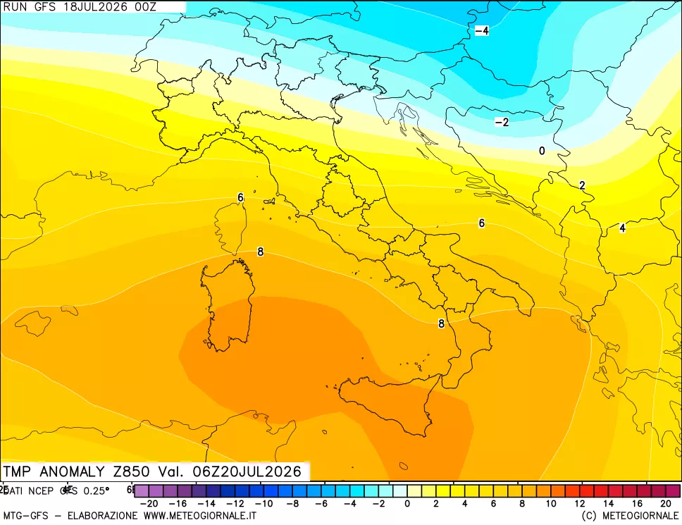 mappa 850 hPa Temp Anomaly vs Cli.No 1981-2010