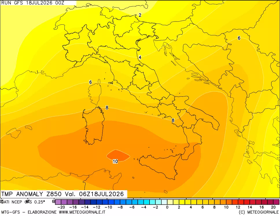 mappa 850 hPa Temp Anomaly vs Cli.No 1981-2010