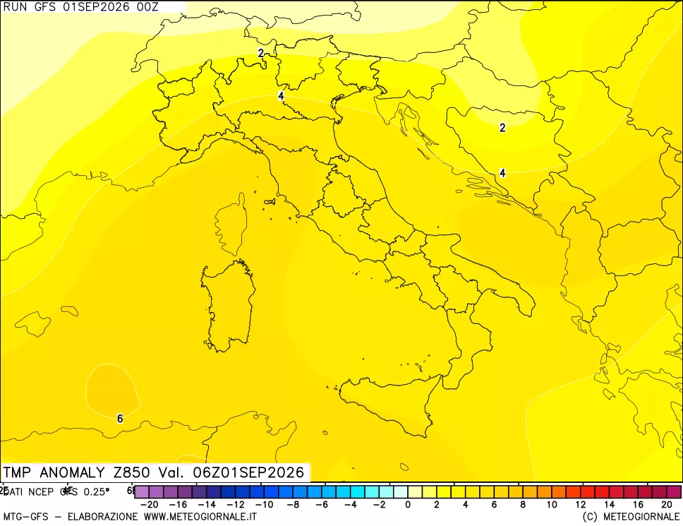 mappa 850 hPa Temp Anomaly vs Cli.No 1981-2010