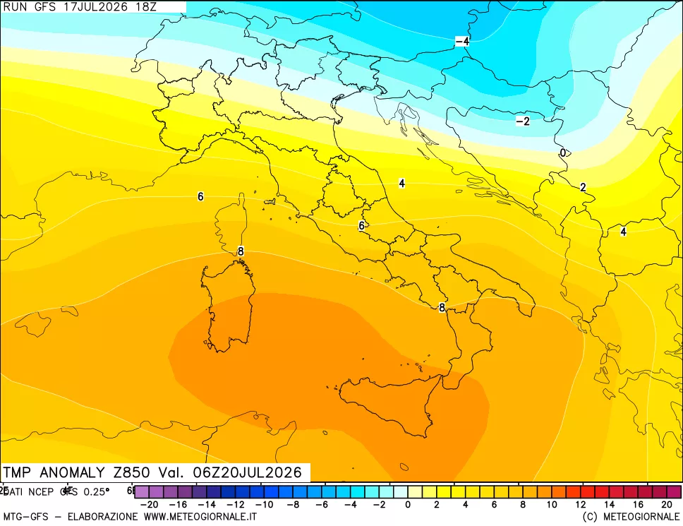 mappa 850 hPa Temp Anomaly vs Cli.No 1981-2010