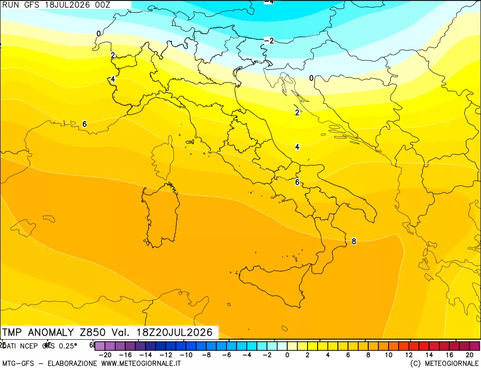 mappa 850 hPa Temp Anomaly vs Cli.No 1981-2010
