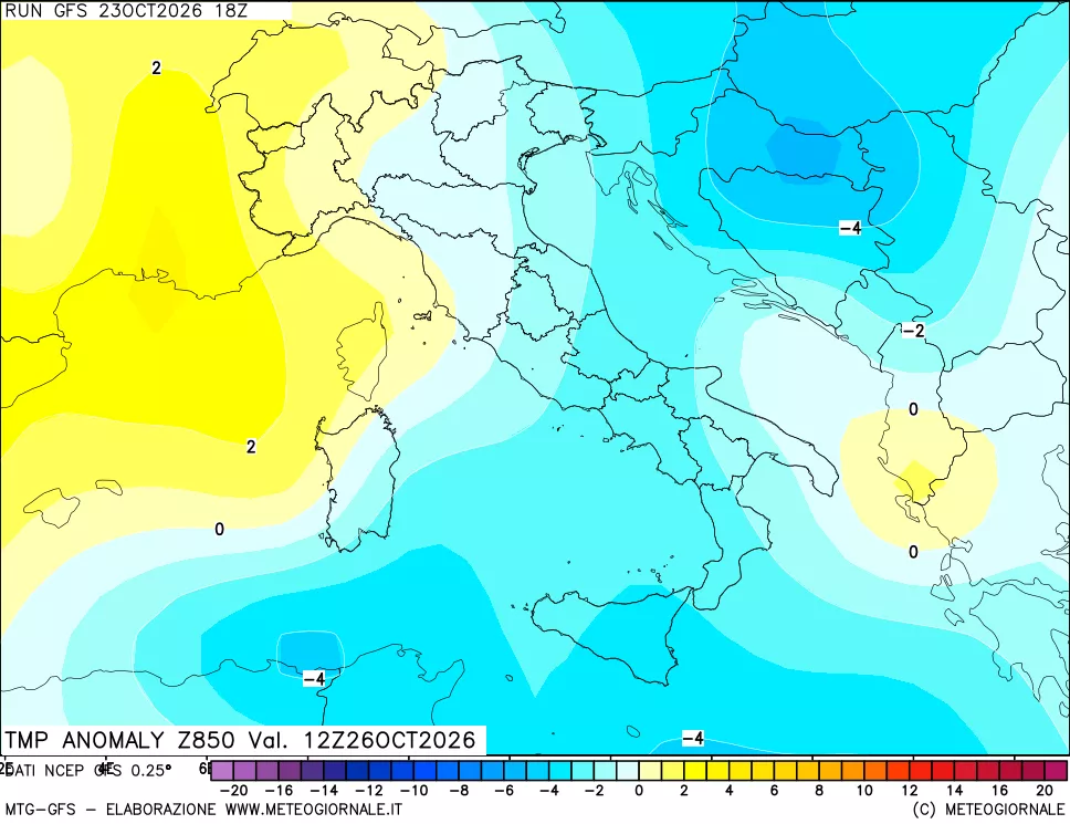 mappa 850 hPa Temp Anomaly vs Cli.No 1981-2010