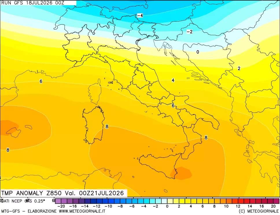 mappa 850 hPa Temp Anomaly vs Cli.No 1981-2010