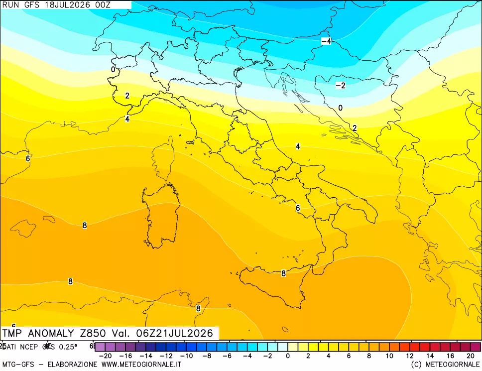mappa 850 hPa Temp Anomaly vs Cli.No 1981-2010