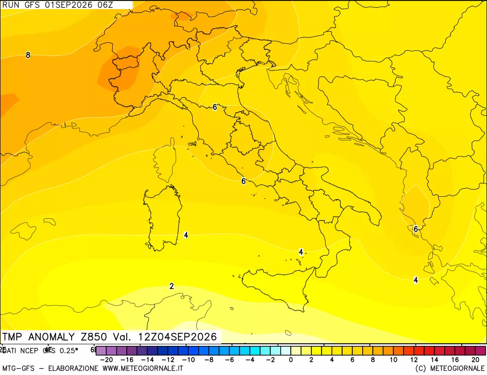 mappa 850 hPa Temp Anomaly vs Cli.No 1981-2010