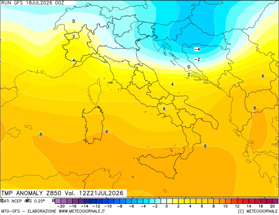 mappa 850 hPa Temp Anomaly vs Cli.No 1981-2010