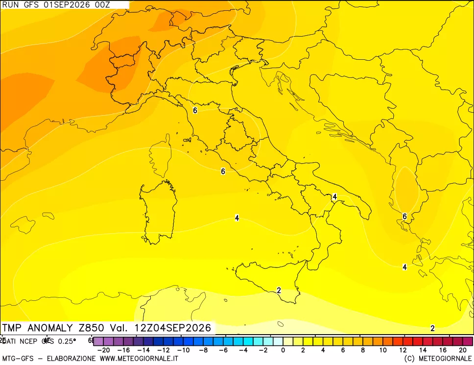 mappa 850 hPa Temp Anomaly vs Cli.No 1981-2010