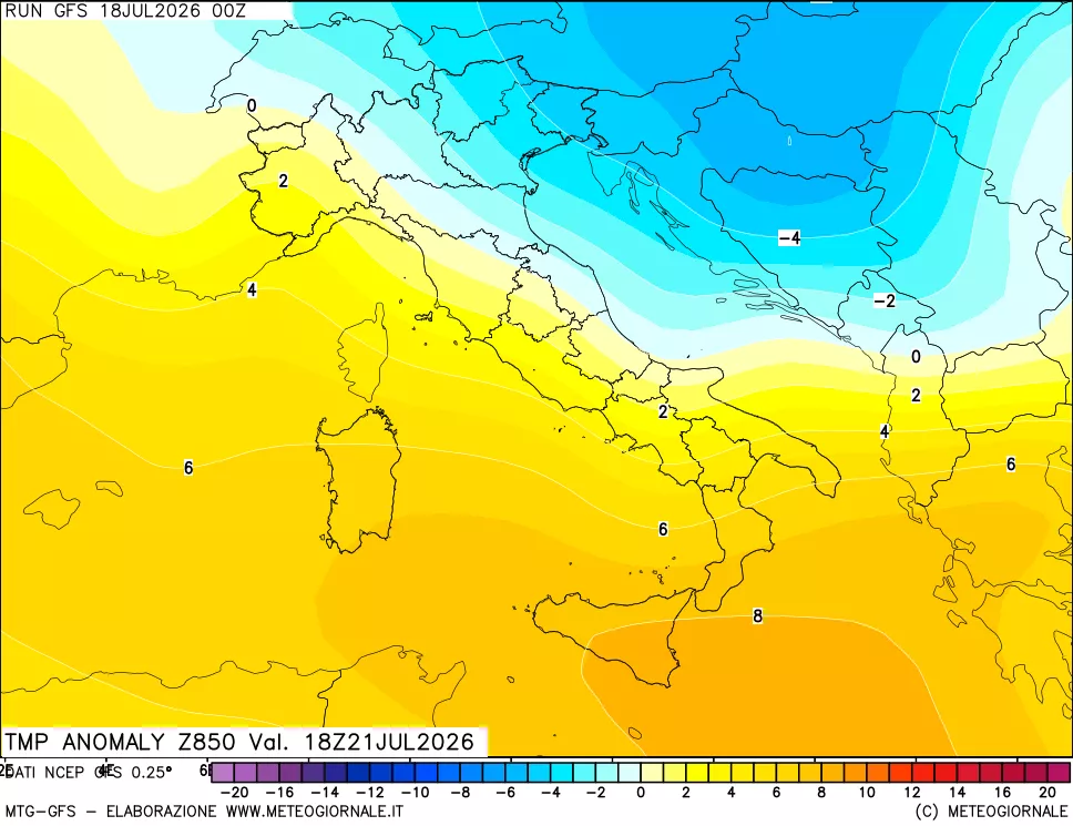 mappa 850 hPa Temp Anomaly vs Cli.No 1981-2010