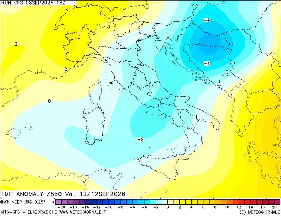 mappa 850 hPa Temp Anomaly vs Cli.No 1981-2010