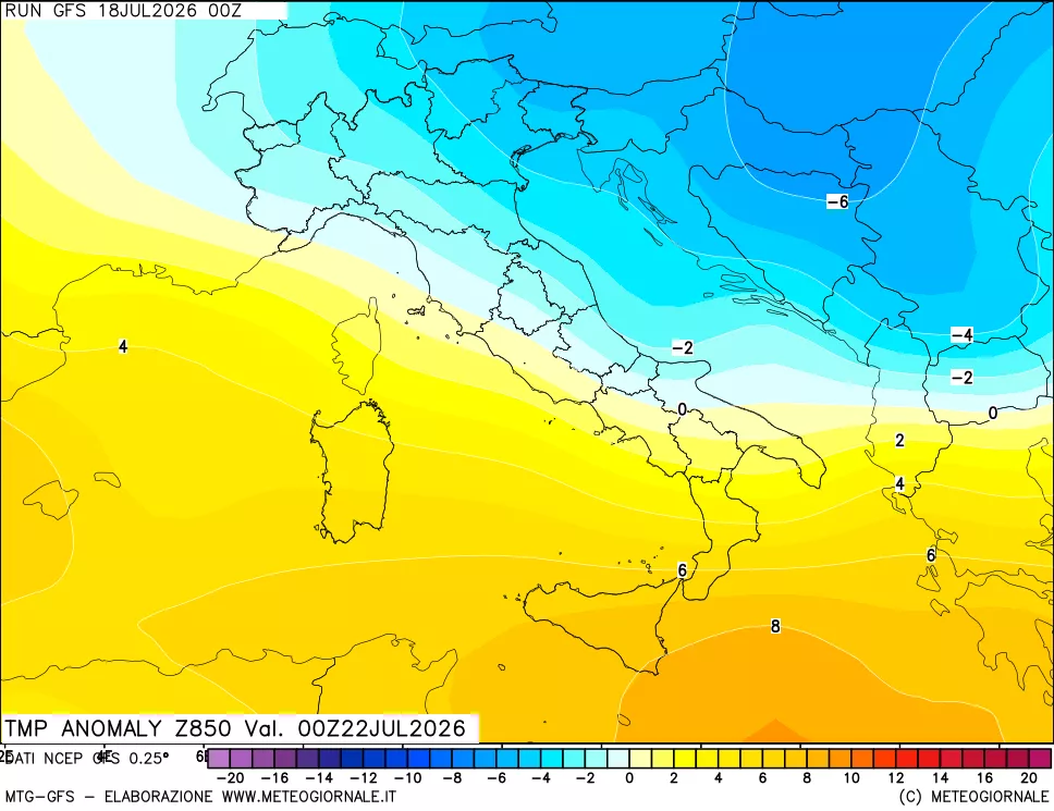 mappa 850 hPa Temp Anomaly vs Cli.No 1981-2010